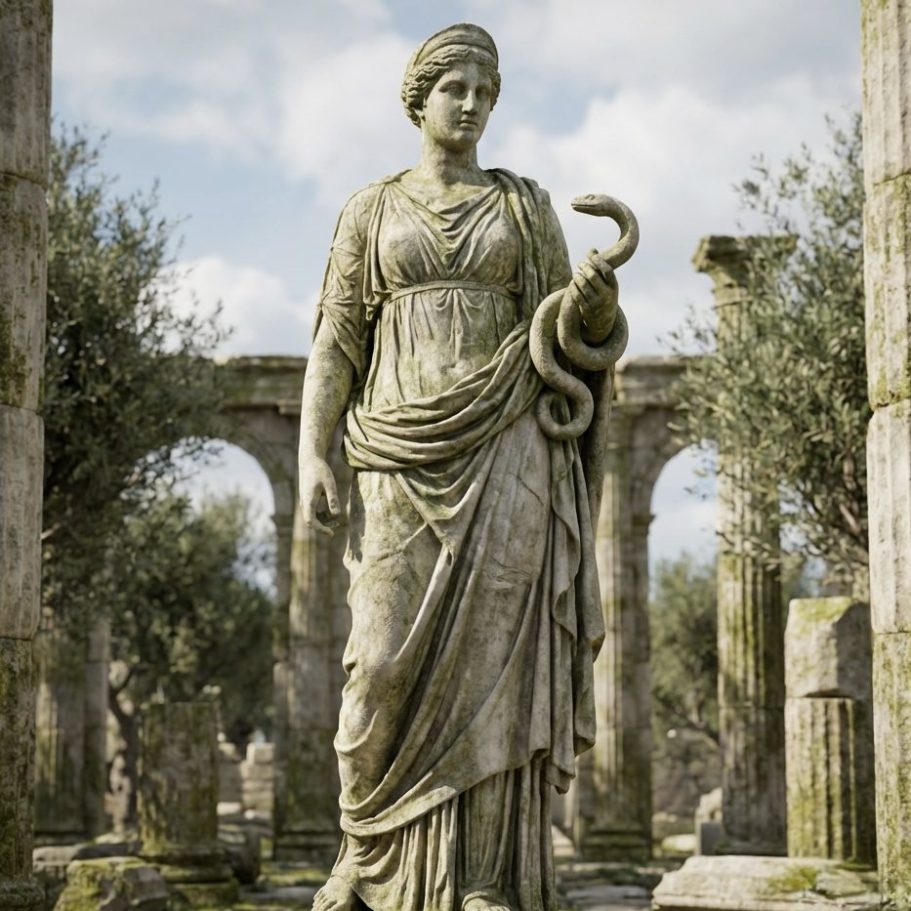 An AI generated picture of a statue of Hygeia