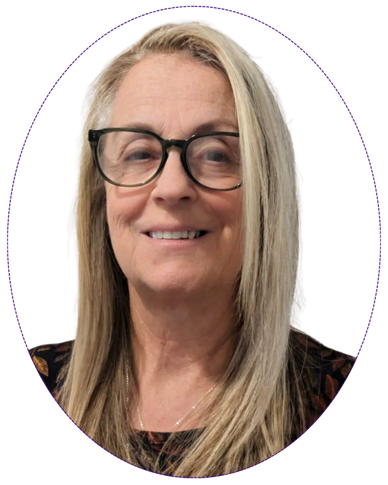 A head and shoulders shot of Gia D'aprano. She has long blond hair and is wearing glasses